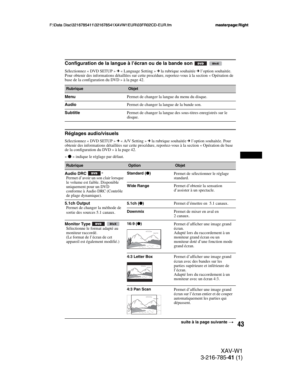 Réglages audio/visuels | Sony XAV-W1 User Manual | Page 177 / 344