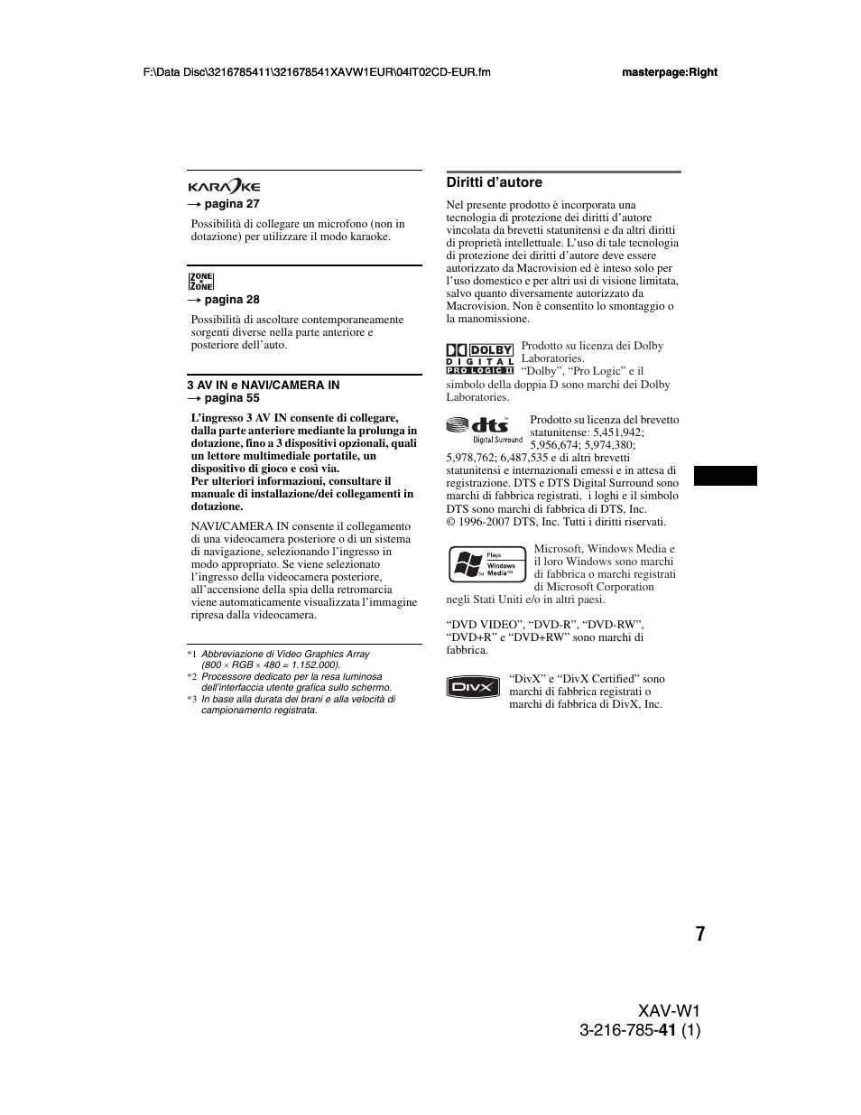 Diritti d’autore | Sony XAV-W1 User Manual | Page 211 / 344