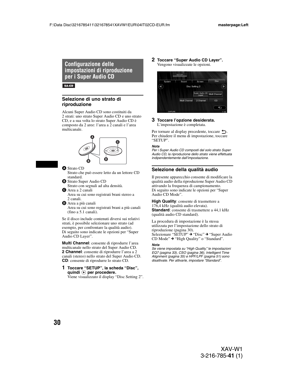 Selezione di uno strato di riproduzione, Selezione della qualità audio | Sony XAV-W1 User Manual | Page 234 / 344