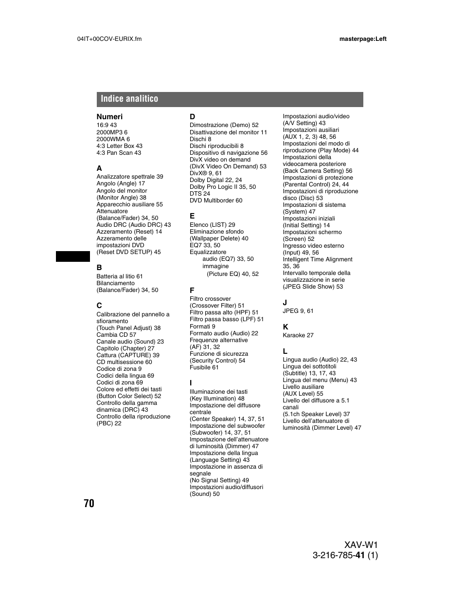 Indice analitico | Sony XAV-W1 User Manual | Page 274 / 344