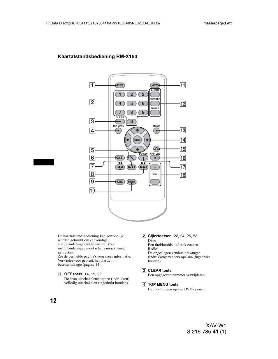 Kaartafstandsbediening rm-x160 | Sony XAV-W1 User Manual | Page 286 / 344