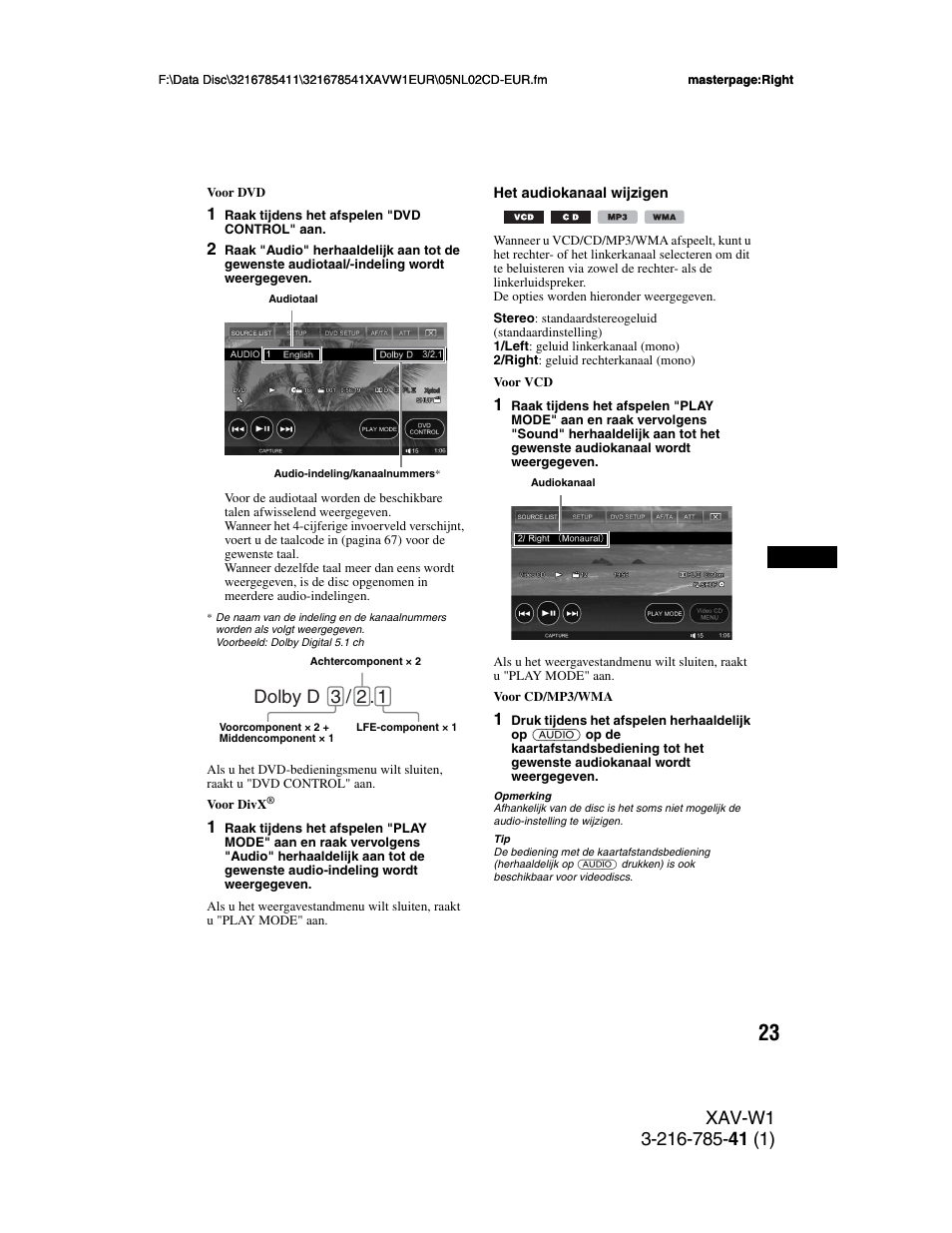 Dolby d 3 / 2 | Sony XAV-W1 User Manual | Page 297 / 344