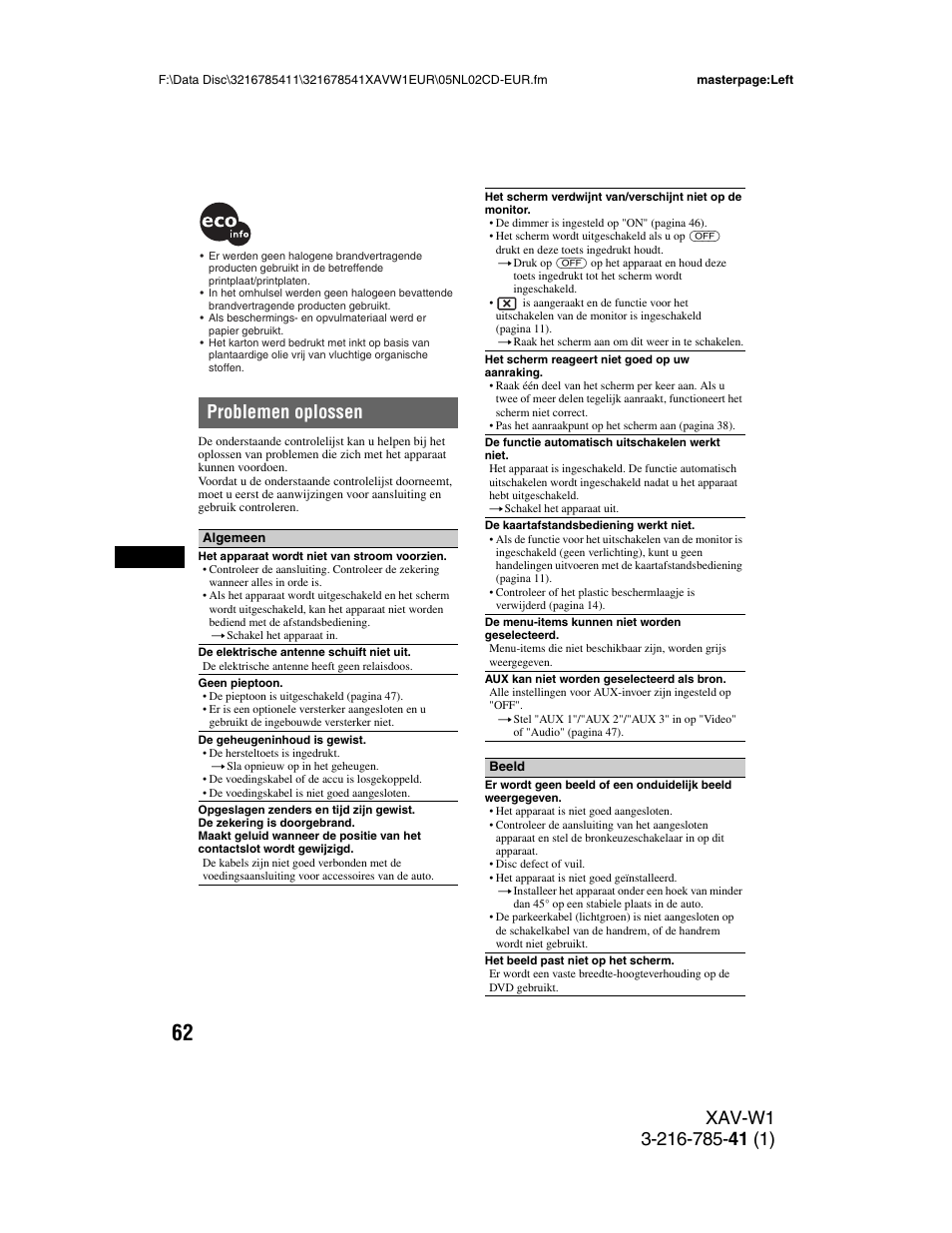 Problemen oplossen | Sony XAV-W1 User Manual | Page 336 / 344