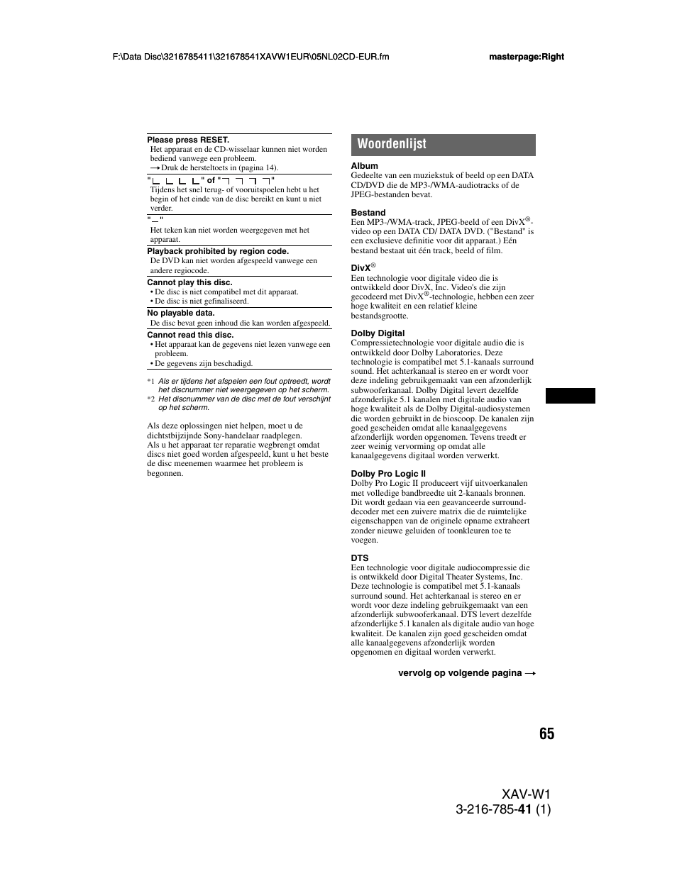 Woordenlijst | Sony XAV-W1 User Manual | Page 339 / 344