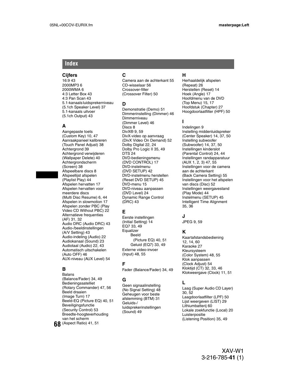 Index | Sony XAV-W1 User Manual | Page 342 / 344