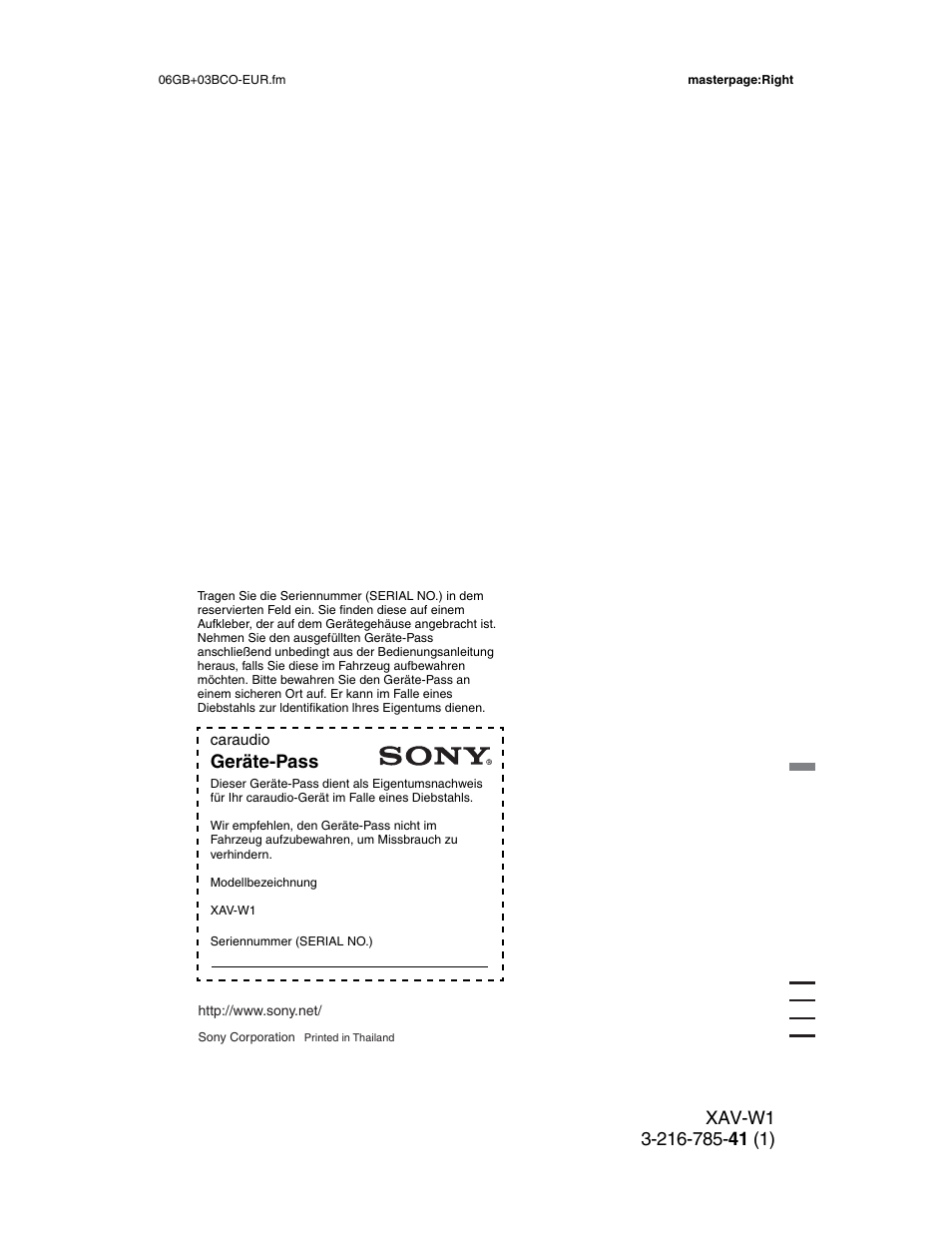 Geräte-pass | Sony XAV-W1 User Manual | Page 344 / 344