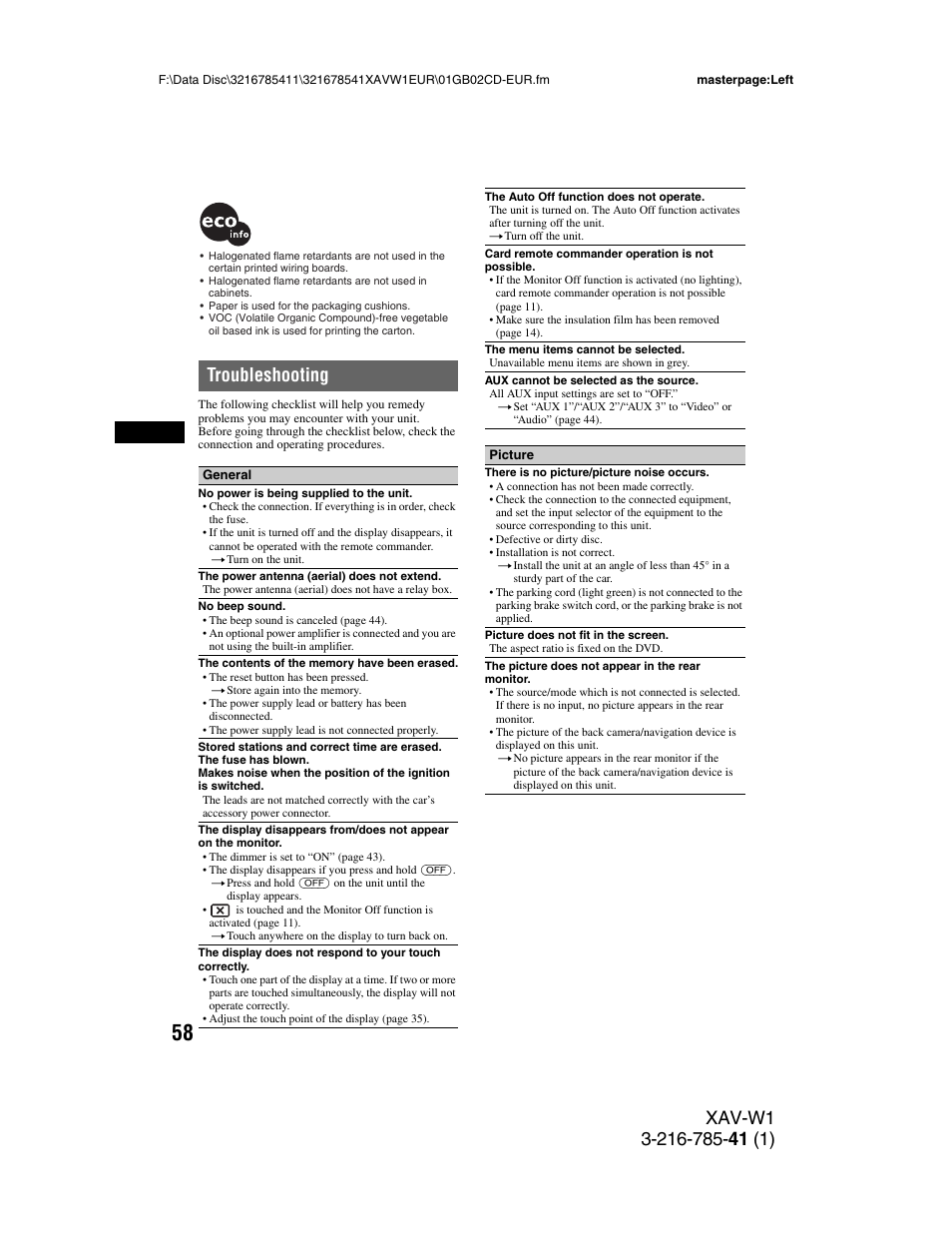 Troubleshooting | Sony XAV-W1 User Manual | Page 58 / 344