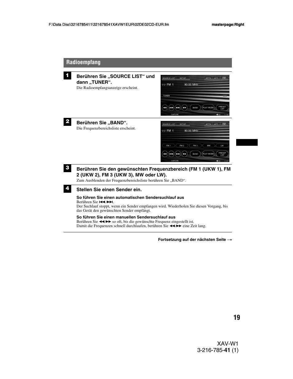 Radioempfang, St 19 | Sony XAV-W1 User Manual | Page 83 / 344