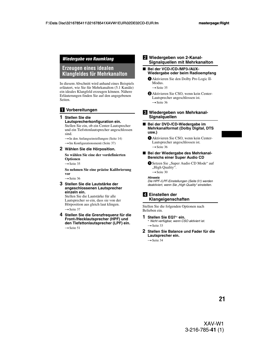 Wiedergabe von raumklang | Sony XAV-W1 User Manual | Page 85 / 344