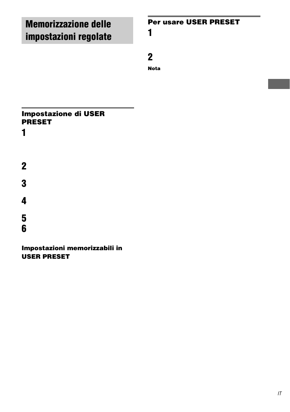 Memorizzazione delle impostazioni regolate, User preset, Memorizzazione delle impostazioni | Regolate — user preset | Sony TA-DA9000ES User Manual | Page 171 / 188