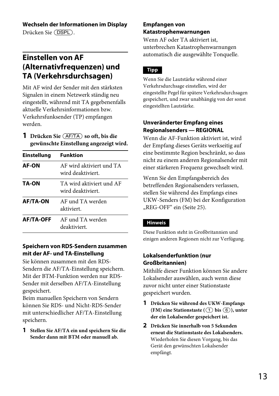 Seite 13 | Sony CDX-DAB500U User Manual | Page 41 / 168