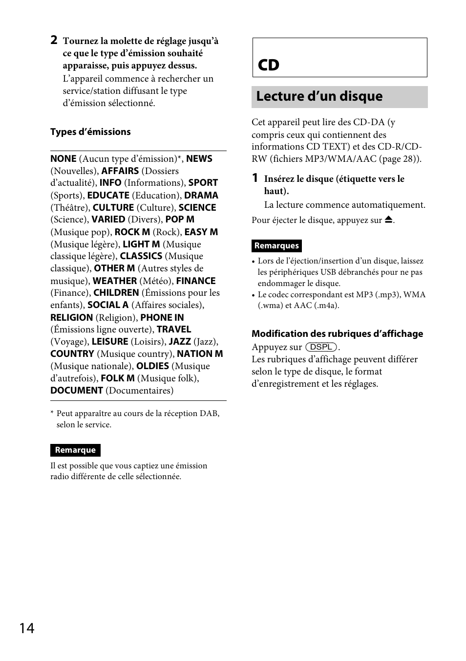 Lecture d’un disque | Sony CDX-DAB500U User Manual | Page 78 / 168