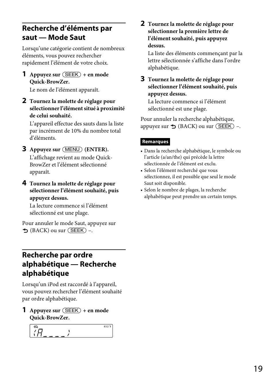 Recherche d’éléments par saut — mode saut | Sony CDX-DAB500U User Manual | Page 83 / 168