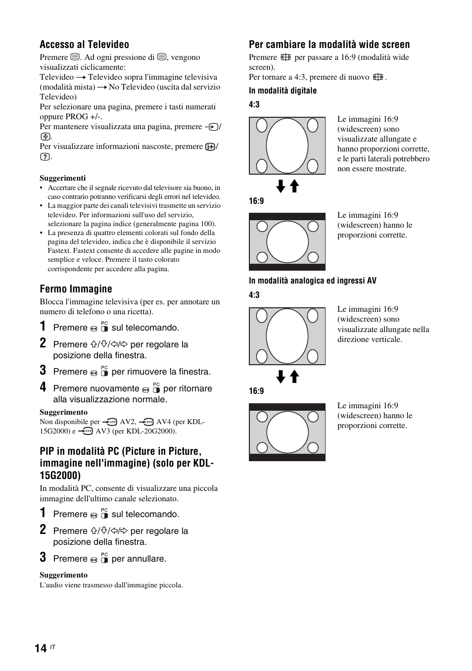 Pag. 14), Pag. 14): ut, Pag. 14): co | O (pag. 14) | Sony KDL-15G2000 User Manual | Page 82 / 140