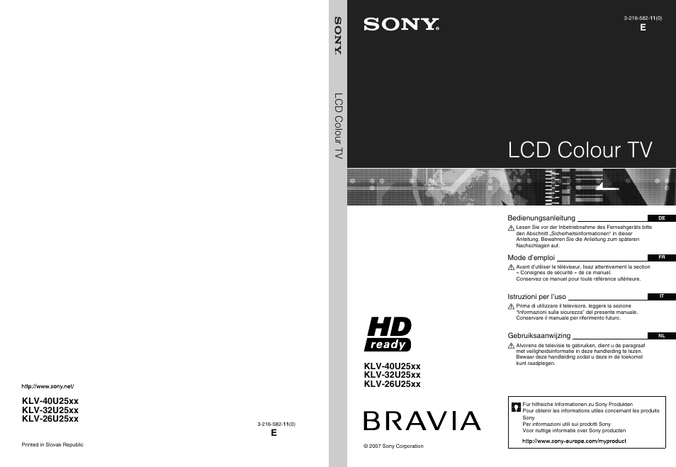 Sony KLV-26U2520 User Manual | 89 pages