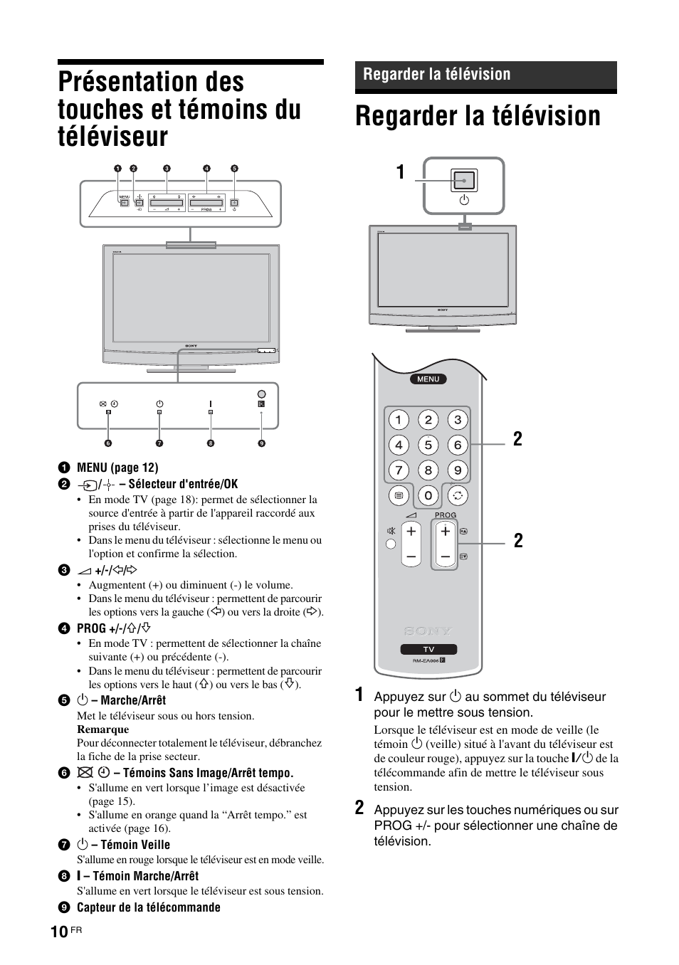 Présentation des touches et témoins du téléviseur, Regarder la télévision | Sony KLV-26U2520 User Manual | Page 32 / 89