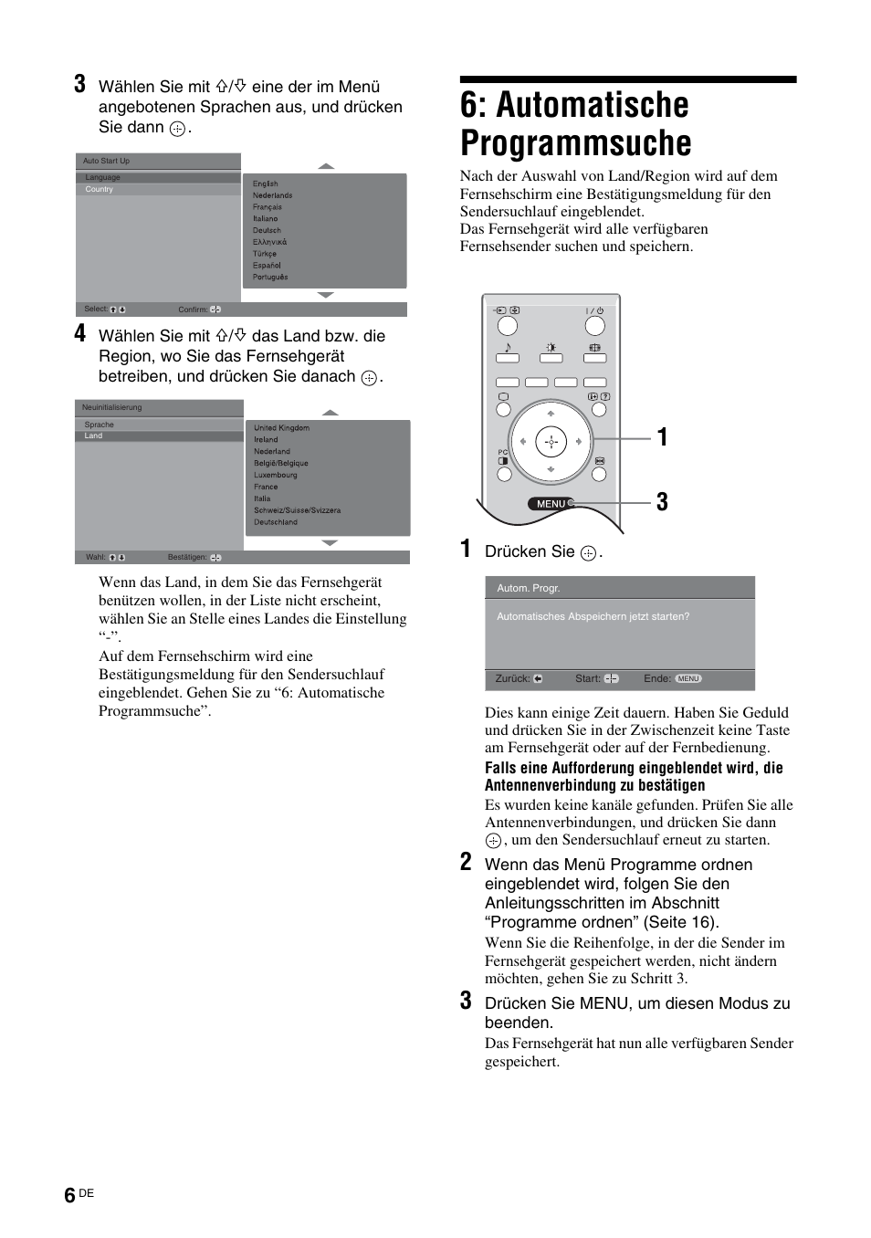 Automatische programmsuche | Sony KLV-26U2520 User Manual | Page 6 / 89