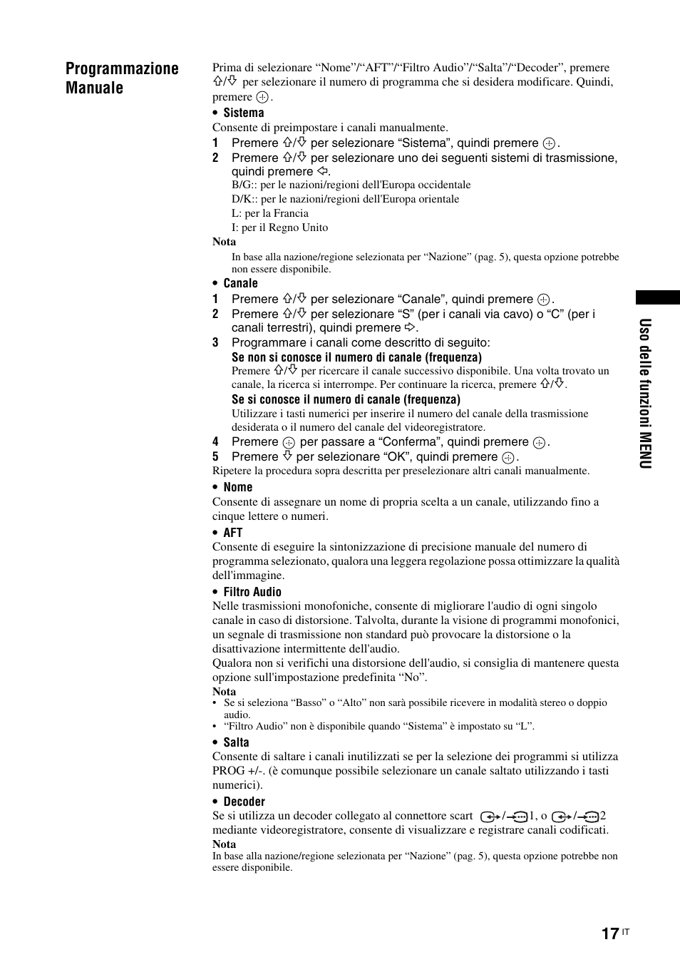 Programmazione manuale | Sony KLV-26U2520 User Manual | Page 61 / 89