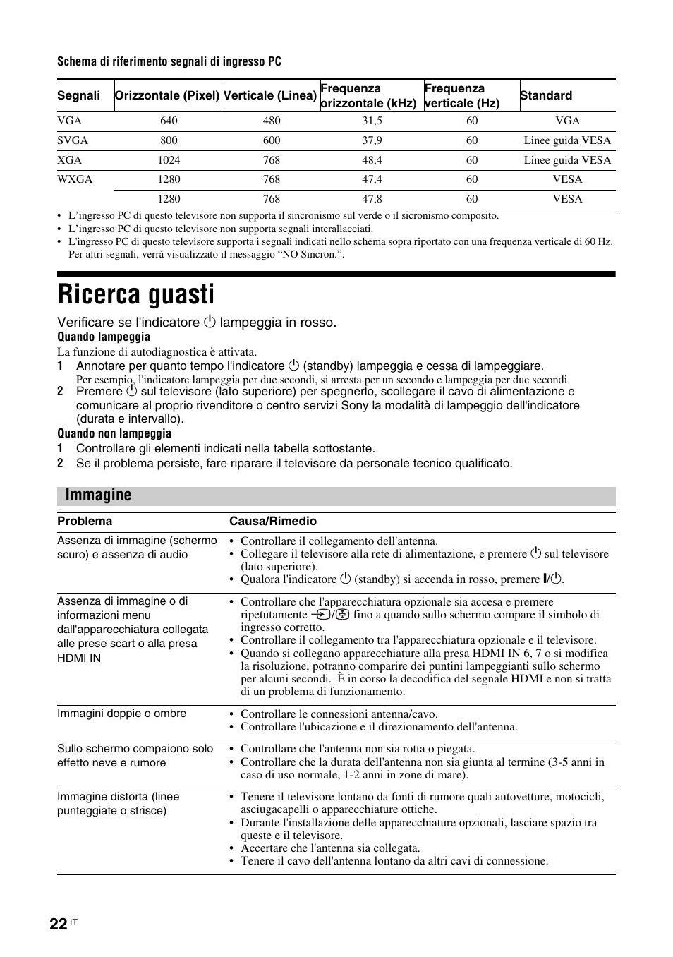 Ricerca guasti, Immagine | Sony KLV-26U2520 User Manual | Page 66 / 89