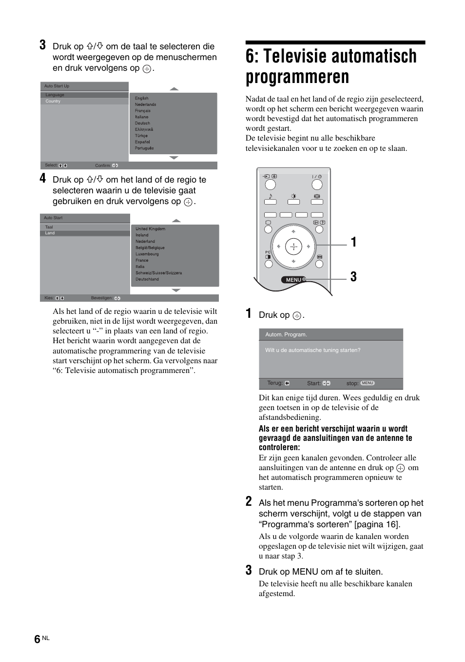 Televisie automatisch programmeren | Sony KLV-26U2520 User Manual | Page 72 / 89