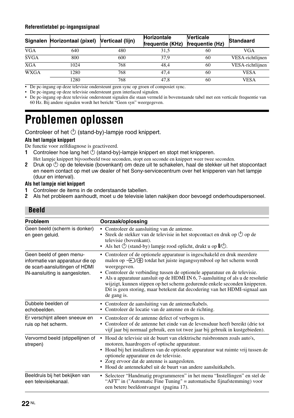 Problemen oplossen, Beeld | Sony KLV-26U2520 User Manual | Page 88 / 89