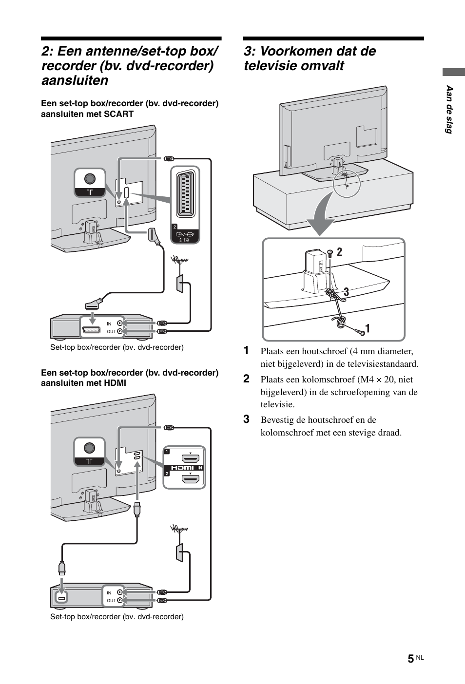 Voorkomen dat de televisie omvalt | Sony KDL-46Z5500 User Manual | Page 109 / 160