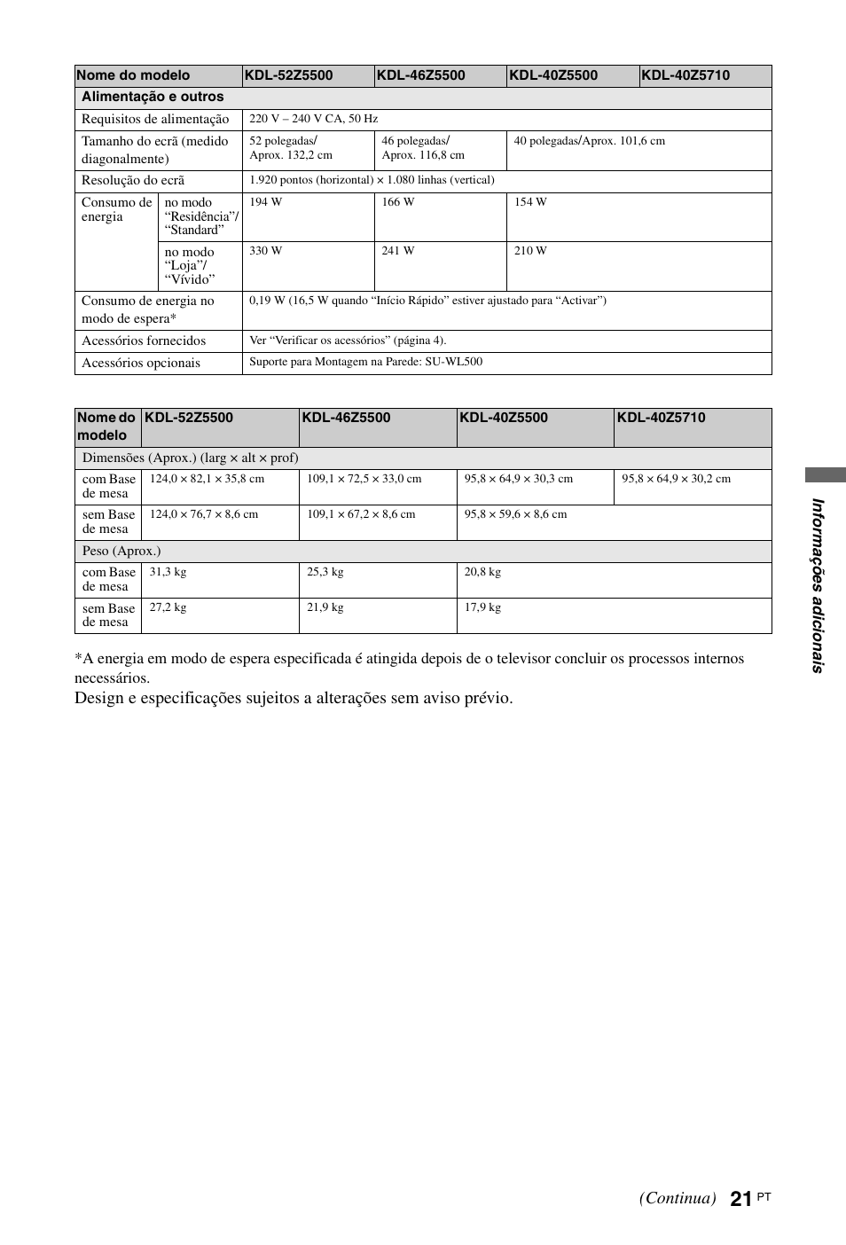 Continua) | Sony KDL-46Z5500 User Manual | Page 151 / 160