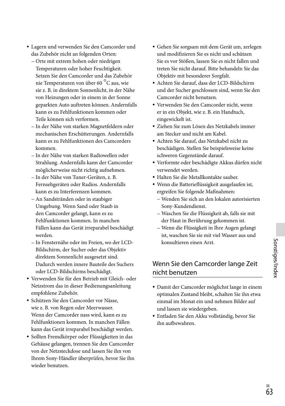 Wenn sie den camcorder lange zeit nicht benutzen | Sony HDR-PJ780VE User Manual | Page 137 / 371