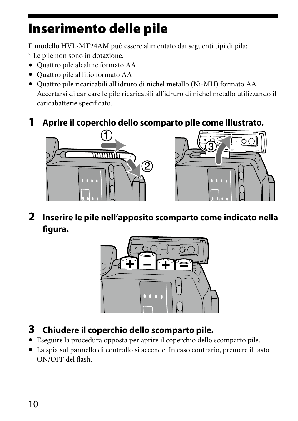 Operazioni preliminari, Inserimento delle pile | Sony HVL-MT24AM User Manual | Page 186 / 293