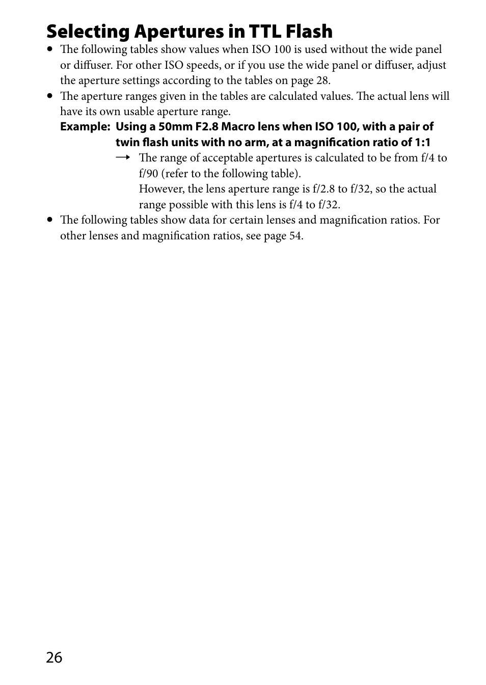 Selecting apertures in ttl flash | Sony HVL-MT24AM User Manual | Page 26 / 293