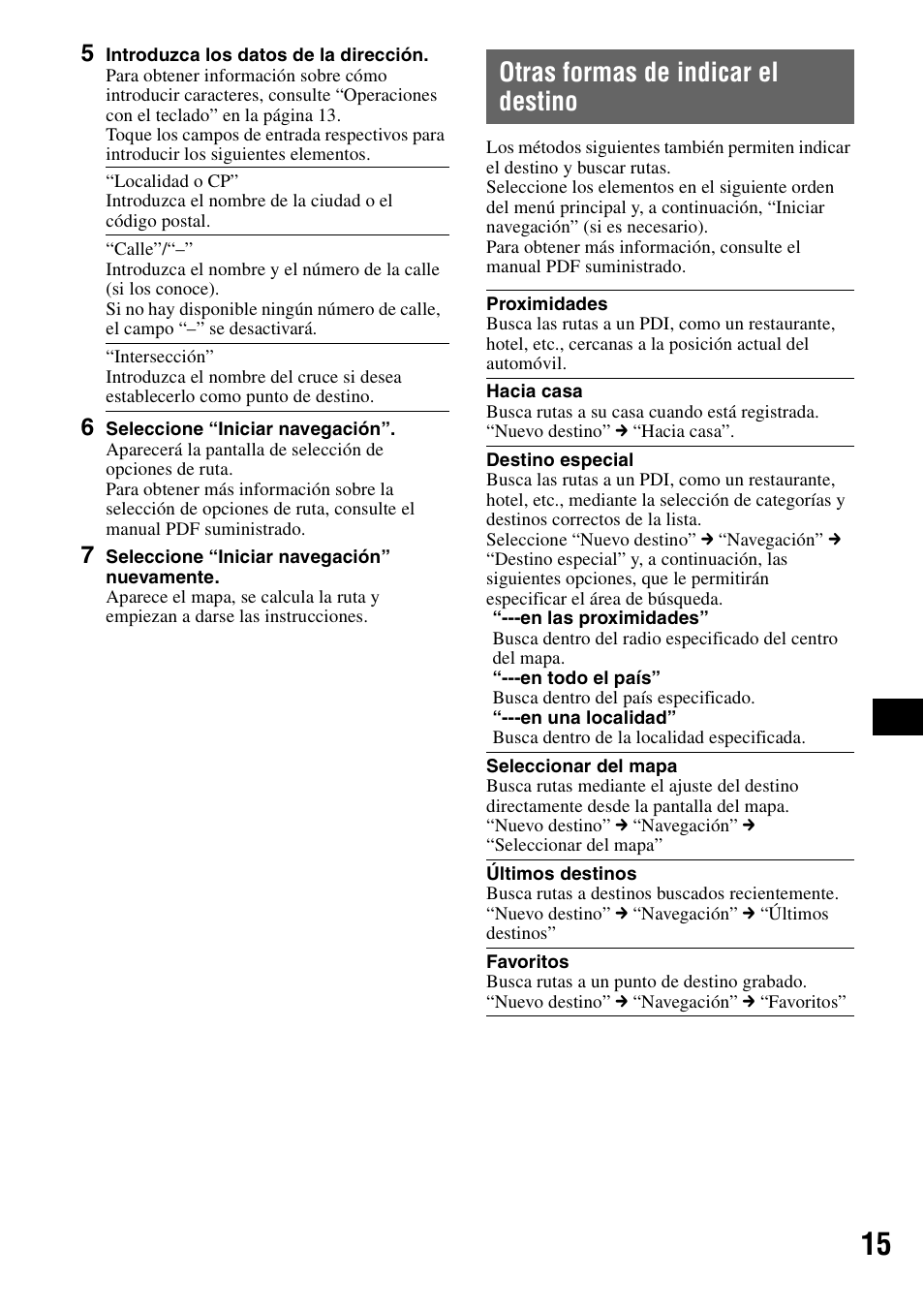 Otras formas de indicar el destino | Sony NV-U50 User Manual | Page 119 / 216