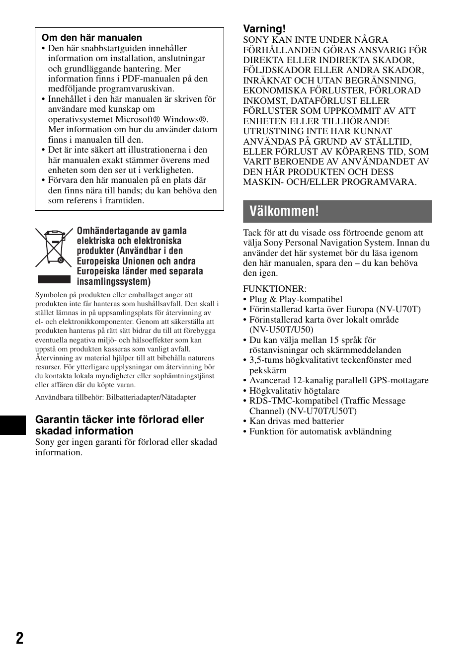 Välkommen | Sony NV-U50 User Manual | Page 128 / 216