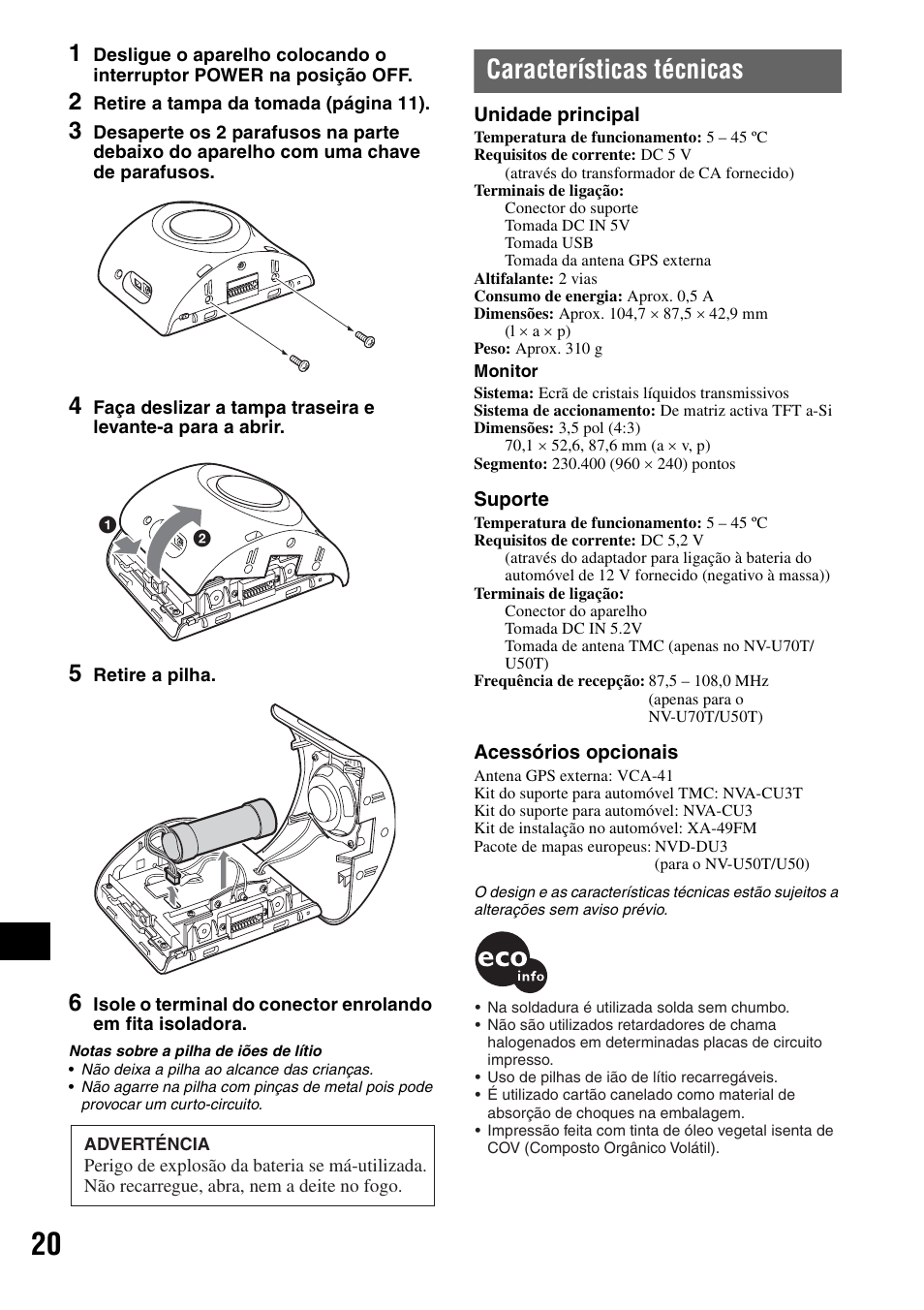 Características técnicas | Sony NV-U50 User Manual | Page 166 / 216