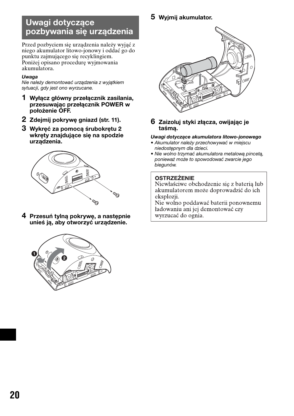 Uwagi dotyczące pozbywania się urządzenia, Uwagi dotyczące pozbywania się, Urządzenia | Sony NV-U50 User Manual | Page 186 / 216
