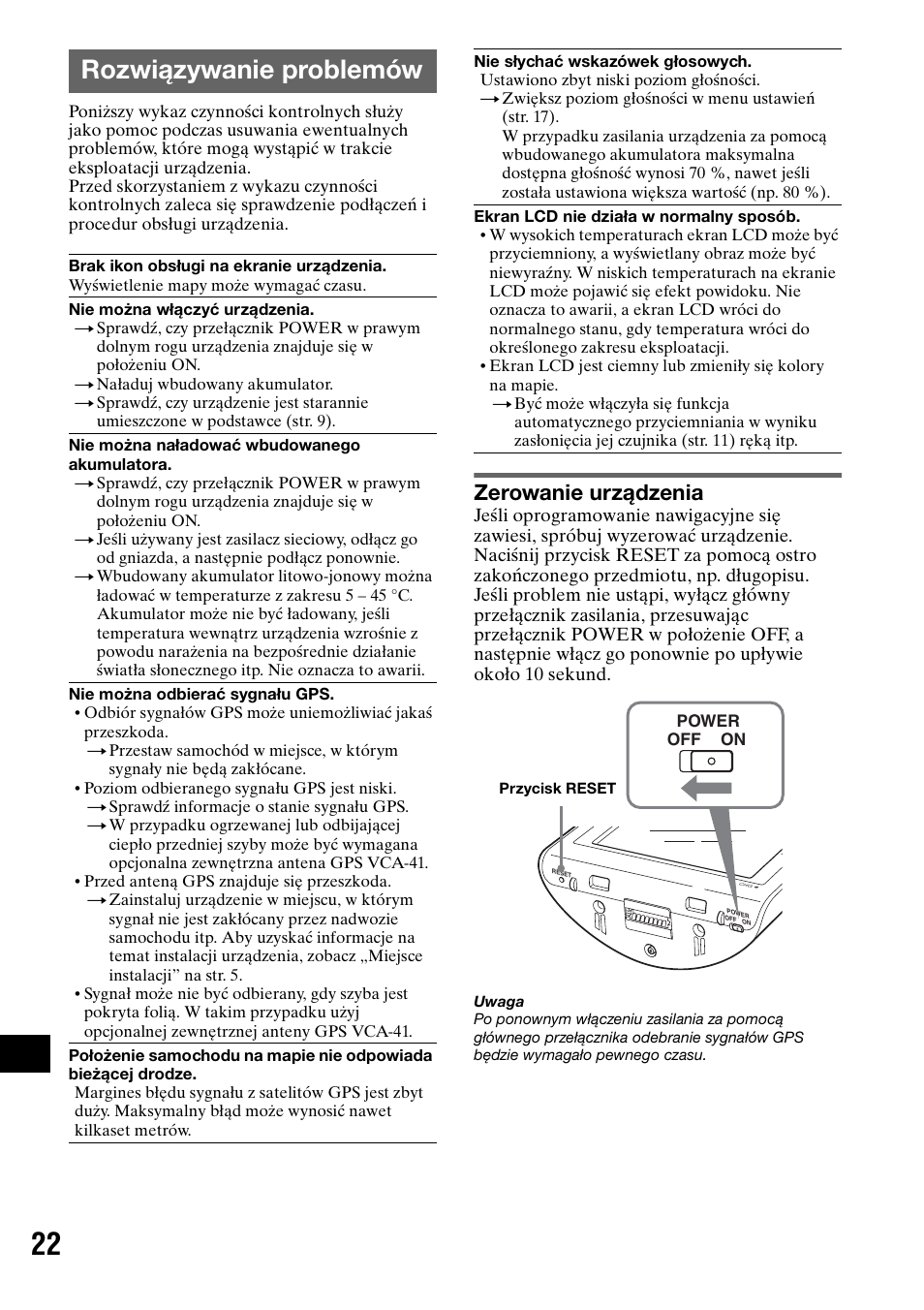 Rozwiązywanie problemów, Zerowanie urządzenia | Sony NV-U50 User Manual | Page 188 / 216