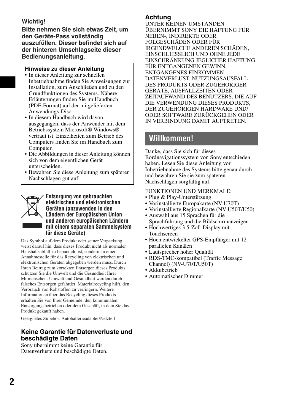 Willkommen | Sony NV-U50 User Manual | Page 22 / 216