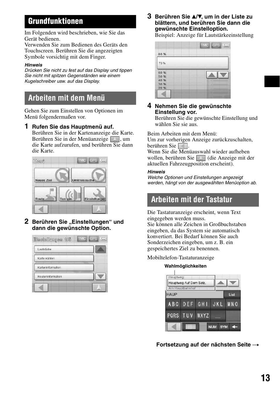 Grundfunktionen, Arbeiten mit dem menü, Arbeiten mit der tastatur | Arbeiten mit dem menü arbeiten mit der tastatur | Sony NV-U50 User Manual | Page 33 / 216