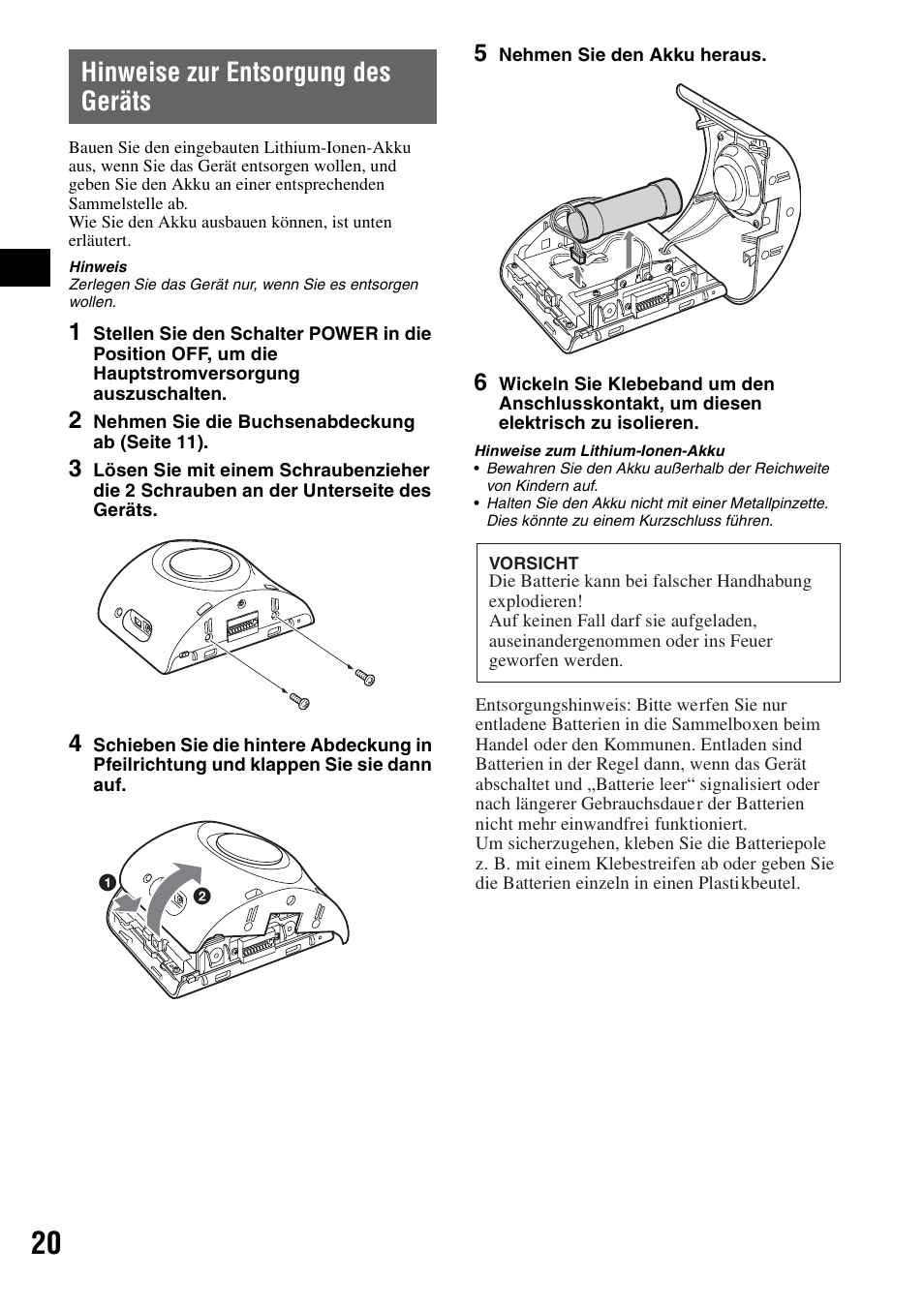 Hinweise zur entsorgung des geräts | Sony NV-U50 User Manual | Page 40 / 216