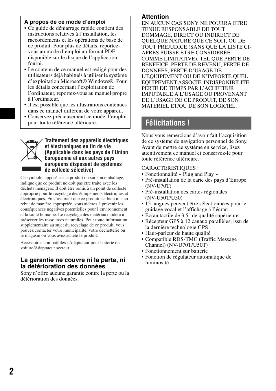 Félicitations | Sony NV-U50 User Manual | Page 44 / 216