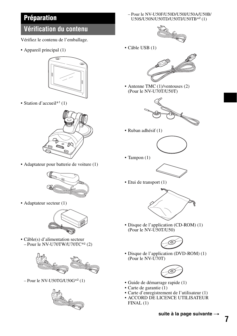 Préparation, Vérification du contenu, Préparation vérification du contenu | Sony NV-U50 User Manual | Page 49 / 216