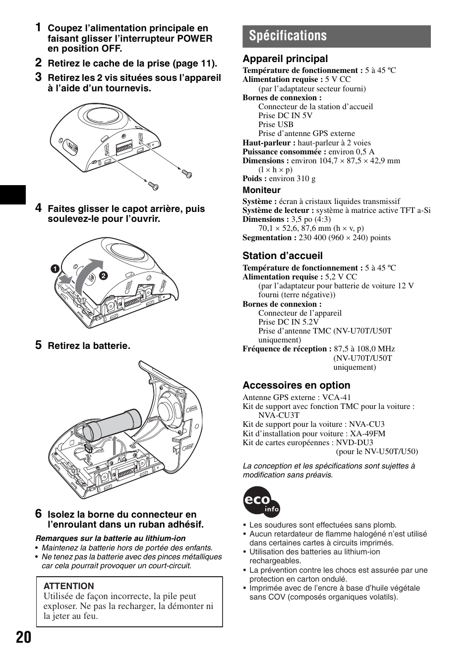 Spécifications | Sony NV-U50 User Manual | Page 62 / 216