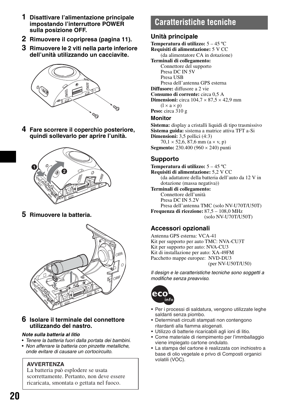 Caratteristiche tecniche | Sony NV-U50 User Manual | Page 82 / 216