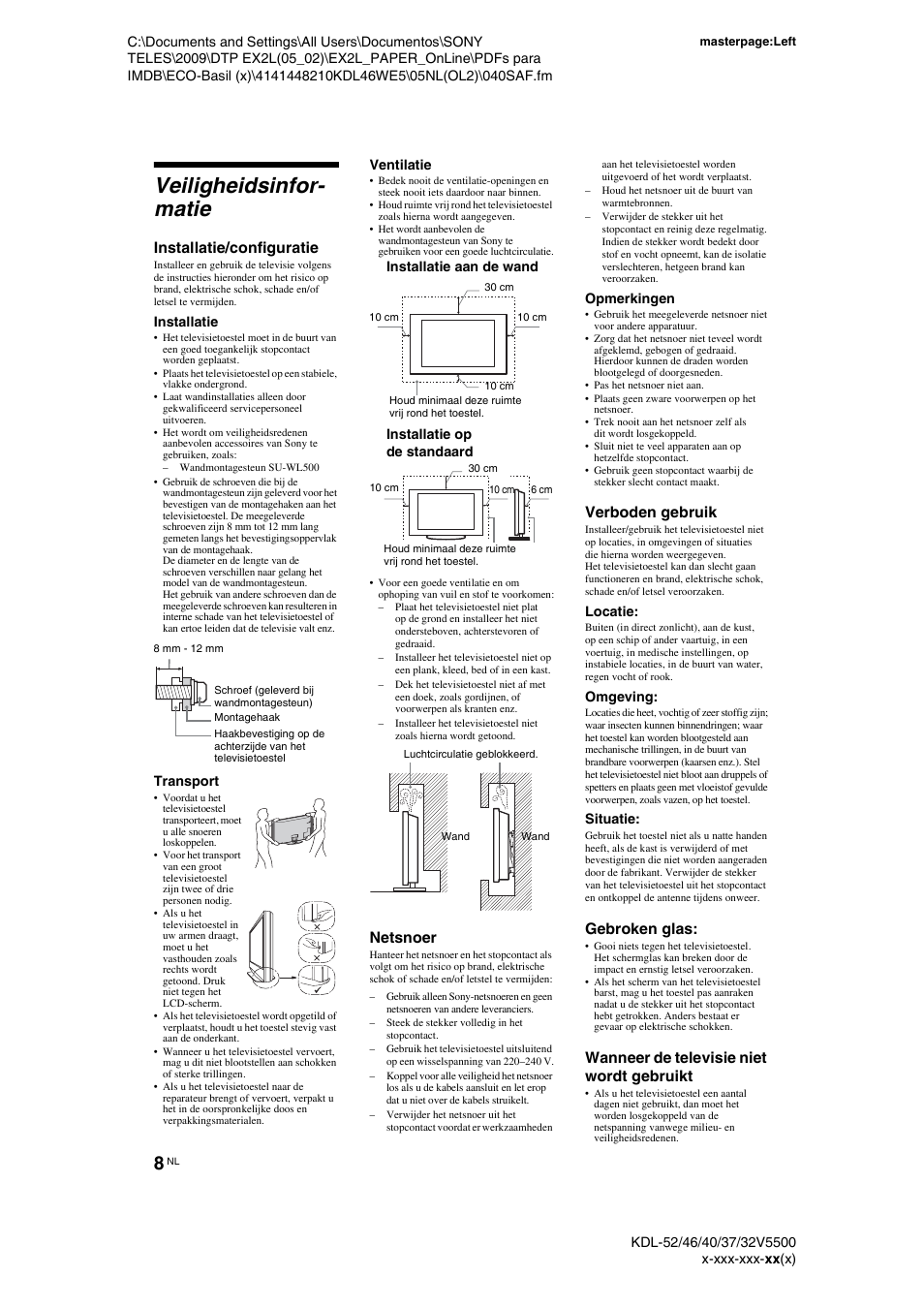 Veiligheidsinformatie, Veiligheidsinfor- matie | Sony KDL-40WE5 User Manual | Page 109 / 152