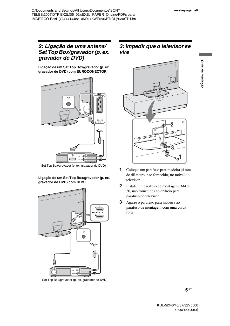 Impedir que o televisor se vire | Sony KDL-40WE5 User Manual | Page 131 / 152