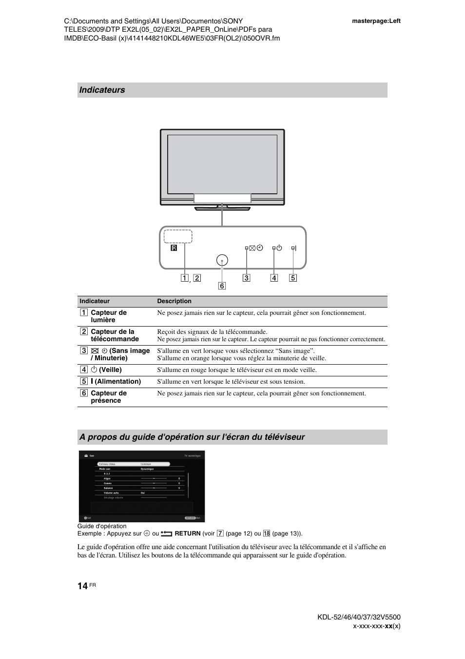 Indicateurs | Sony KDL-40WE5 User Manual | Page 64 / 152