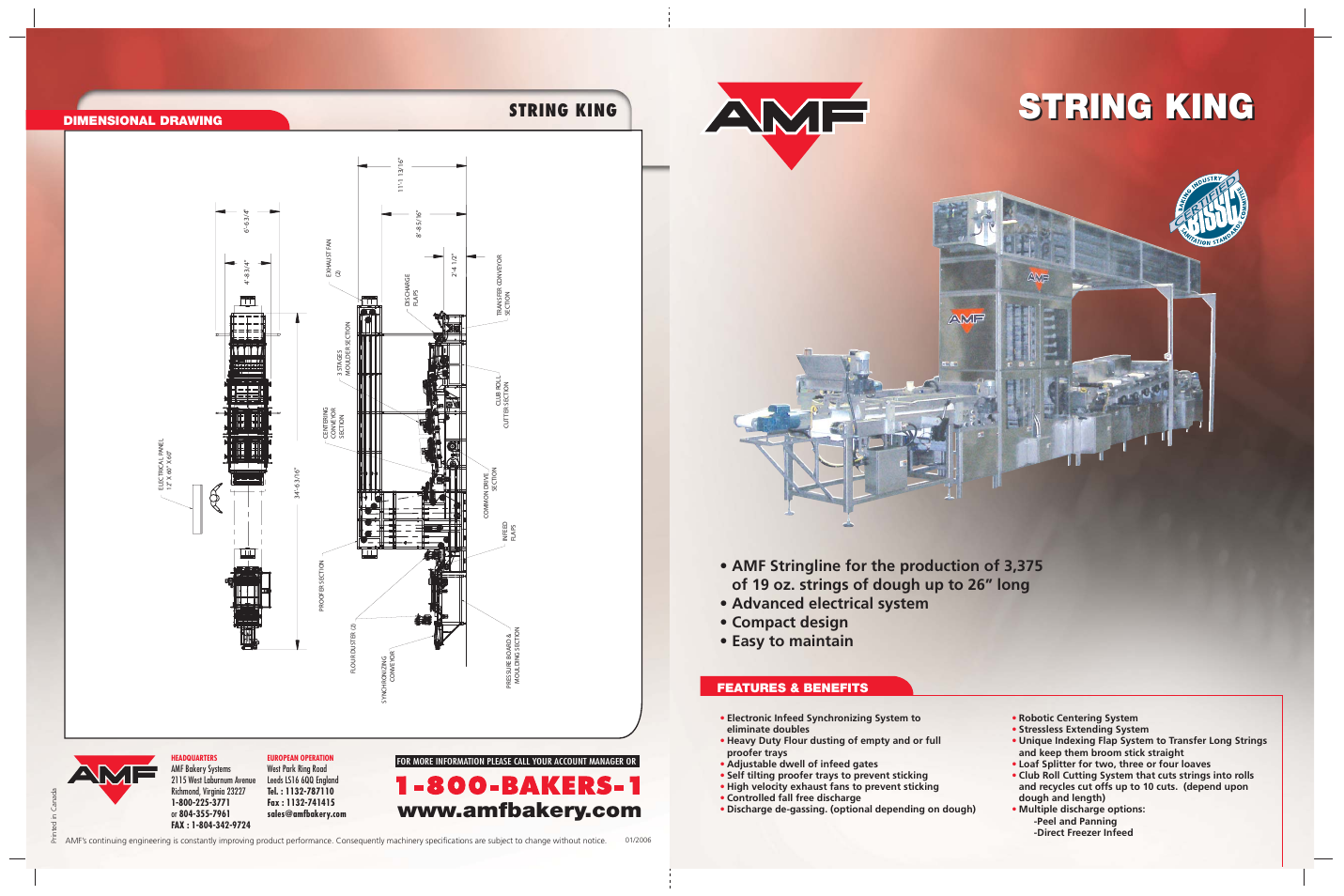 String king, Features & benefits, Dimensional drawing | AMF STRING KING User Manual | Page 4 / 4
