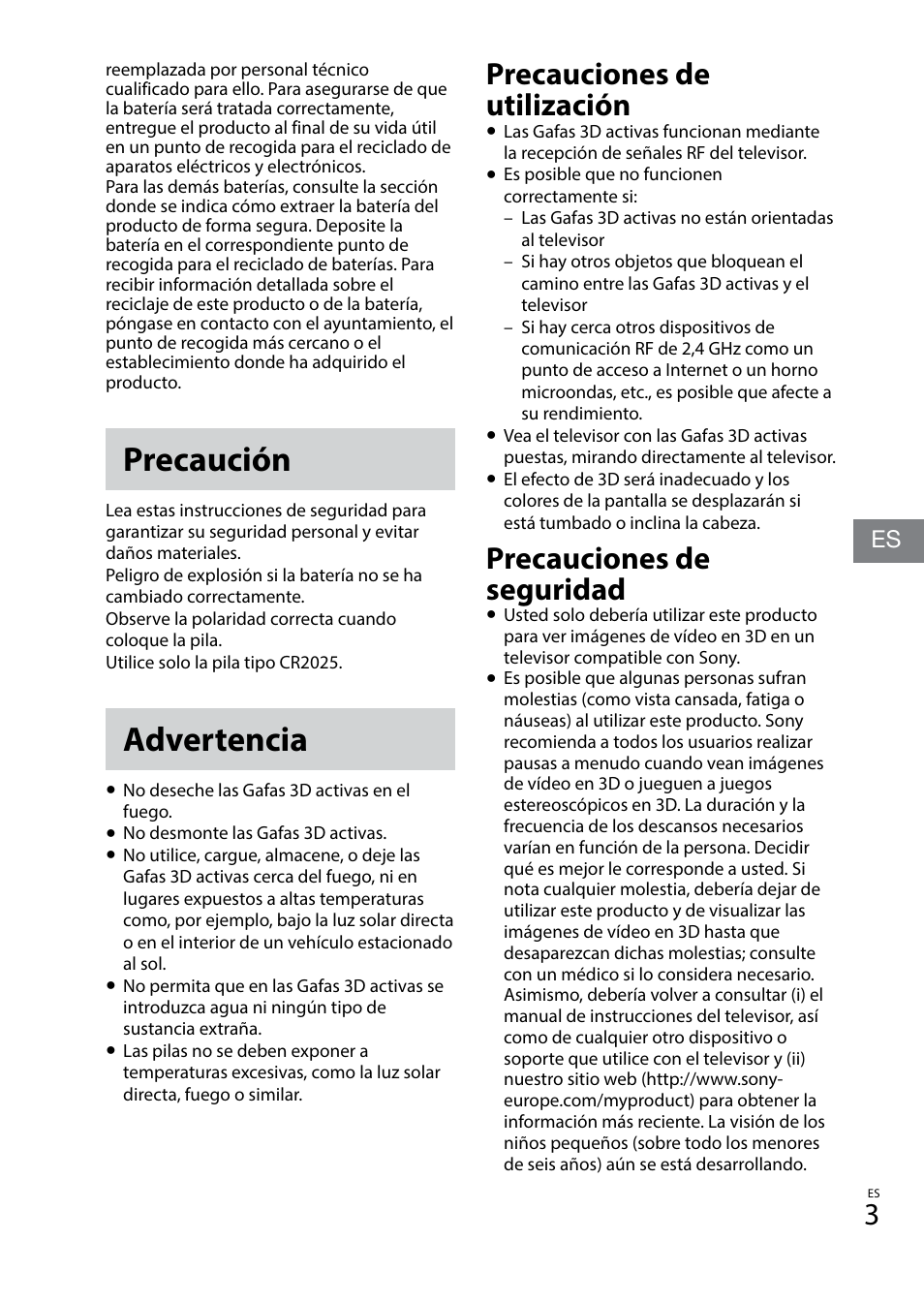 Precaución, Advertencia, Precauciones de utilización | Precauciones de seguridad | Sony TDG-BT400A User Manual | Page 15 / 128