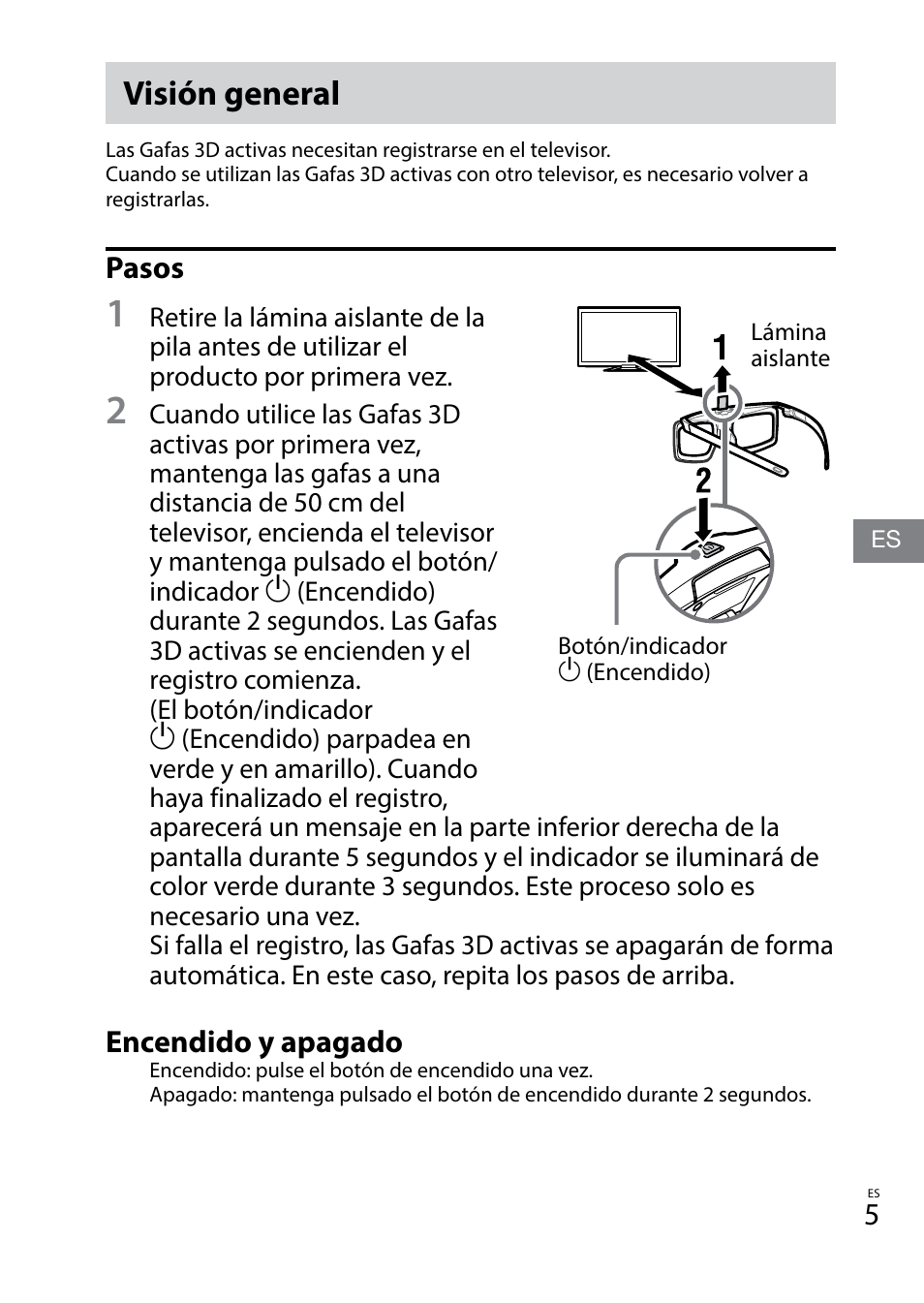 Visión general, Pasos, Encendido y apagado | Sony TDG-BT400A User Manual | Page 17 / 128
