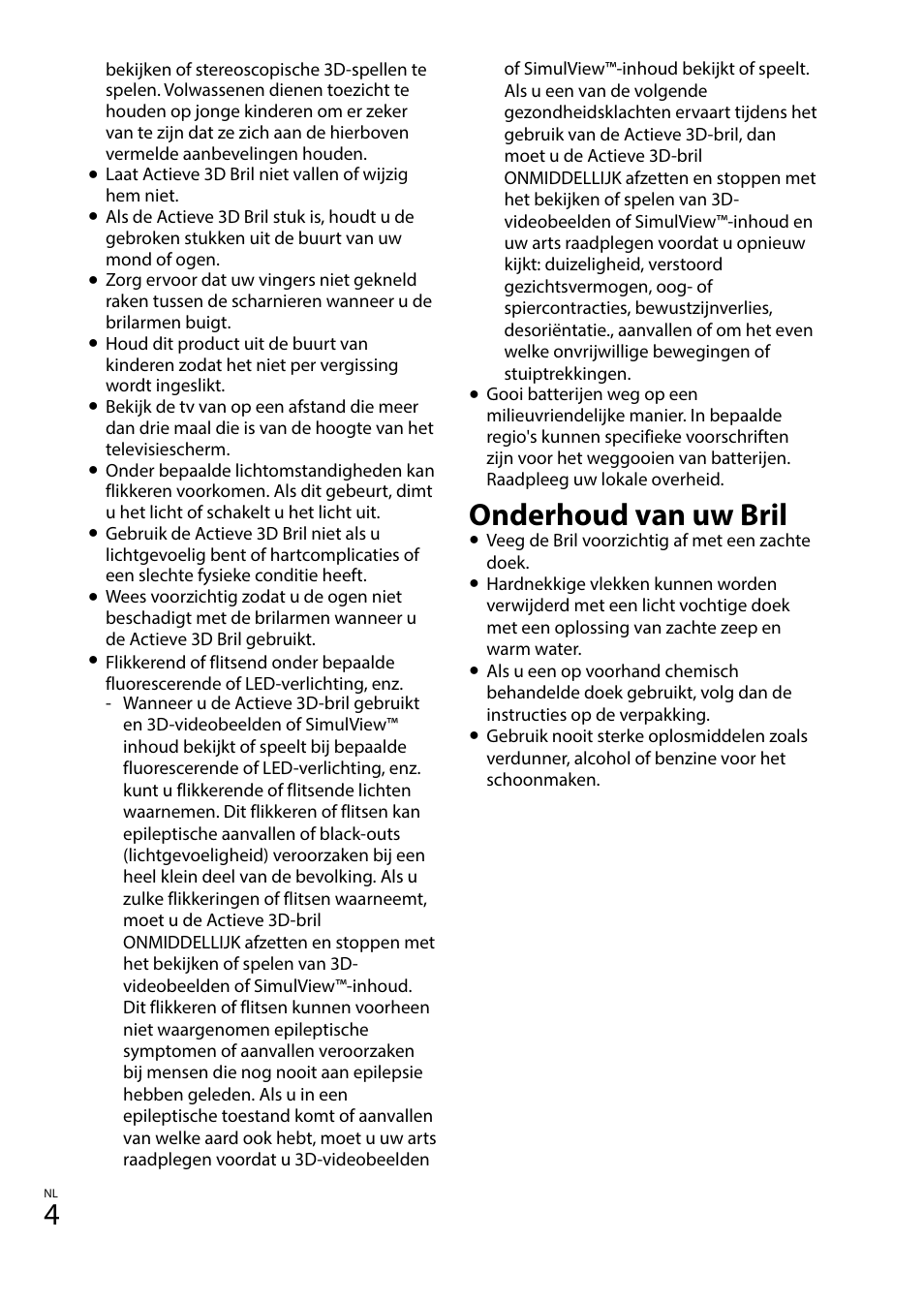 Onderhoud van uw bril | Sony TDG-BT400A User Manual | Page 28 / 128
