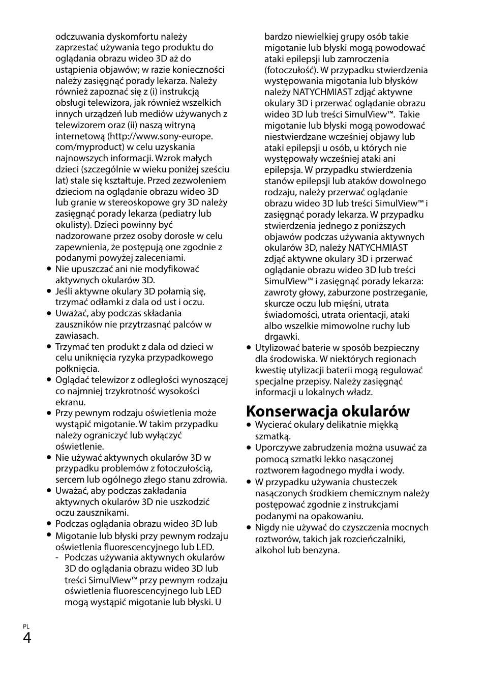 Konserwacja okularów | Sony TDG-BT400A User Manual | Page 46 / 128